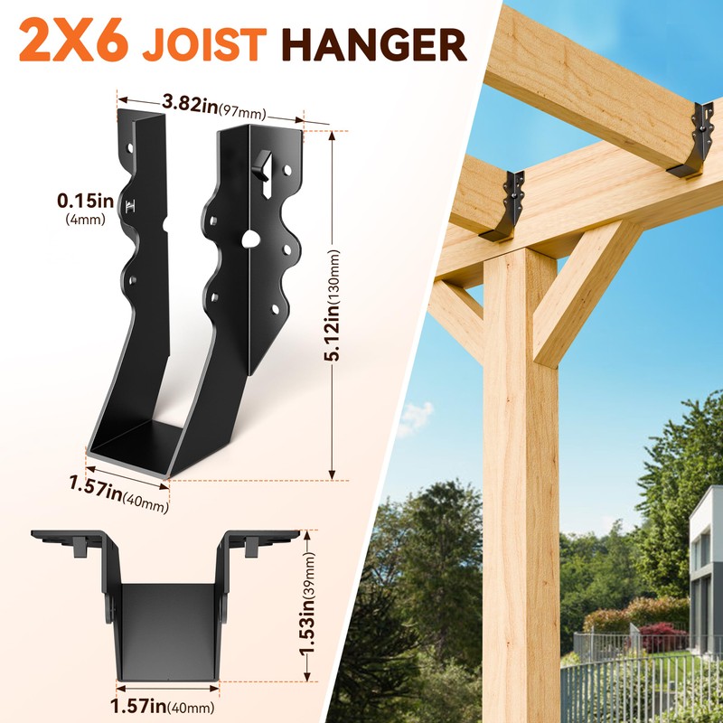 25 Pcs Black 2x6 Joist Hanger,LU26 18 Gauge Double Shear