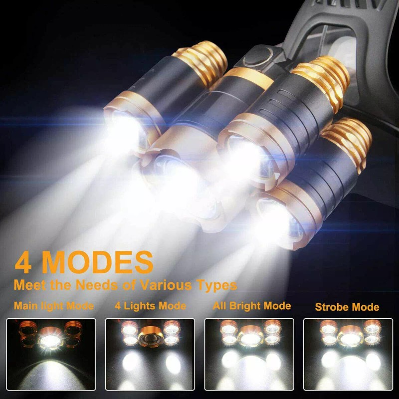 premiumwire Super Bright 5X Headlamp Rechargeable Head Light Flashlight Torch