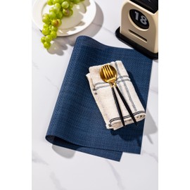 LEXMORE LEXMORE Placemats Set of 4 Vinyl/Plastic Woven Place Mats for Kitchen Table Indoor/Outdoor Washable Placemat Wipeable Dining Table Mats(Navy Blue)