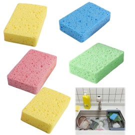 Large Cellulose Sponges, Kitchen Sponges for Dish, 1.2" Thick Heavy Duty Non-Scratch Scrub Sponges for Dishes,and Bathroom Cleaning, Biodegradable, 5-Pack with Reusable