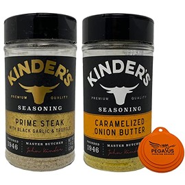 PEGASUS PREMIUM BRANDS Pegasus Premium Variety Pack - Kinder's Prime Steak Seasoning 7.9oz and Kinder's Caramelized Onion Butter Seasoning 9oz 3-Step Lid Cover