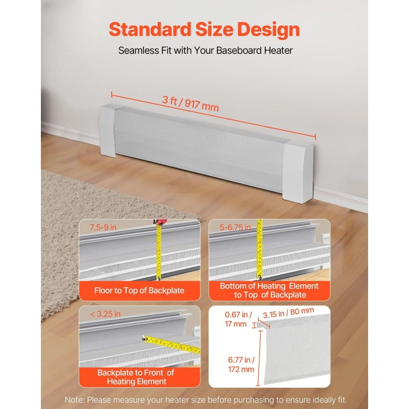 Baseboard Heater Cover 3 Ft Steel Heavy Duty Easy Install