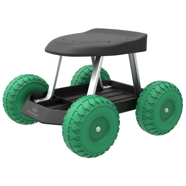 Garden Cart Rolling Stool with Wheels, Seat, and Tool Tray for Weeding, Planting, or Lawn Care – Gardening Accessories and Supplies by Pure Garden Black 11” x 11.5”