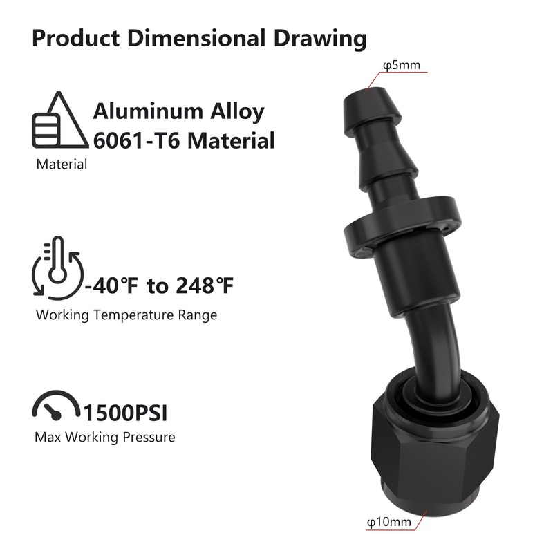 APIELE 4AN 45 Degree Aluminum Internal Thread Rotary Push in