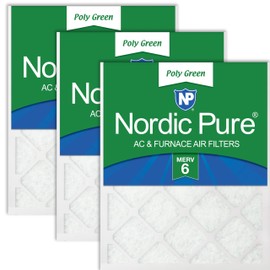 Nordic Pure 16x24x1 (Actual Size: 15 1/2 x 23 1/2 x 3/4) Poly Green MERV 6 AC Furnace Air Filters – Reduces Dust, Pollen, Pet Dander & Allergens – 3-Pack