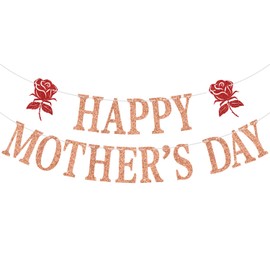 Rose Gold Glitter Happy Mother's Day Banner, Feliz Dia Mama/Feliz Dia De Las Madres, Mother's Day Party Decorations Supplies