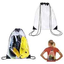 KOMUNJ Pack of 2 Transparent Drawstring Bags, Transparent Sports Backpack with Drawstring, Transparent Sports Bag for Festival, School, Outdoor, Beach Swimming, Travel (34 x 45 cm), transparent