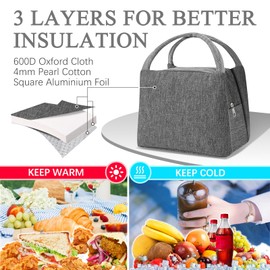 GAOHUI Insulated Lunch Bag for Men Women, Packed Small Cool Bag Lunch Box Kids, Thermal Water-Resistant Adults Lunch Box Bag for Work, School, Picnic Outdoor (Grey)