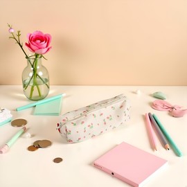 Jowxsx Pink Floral Styl Pencil Bag Women Pencil Case Pen Holder Coin Pouch Cute Simple Pen Bag Pen, Pencil and Marker Cases Stationery Organizer Multifunction Cosmetic Makeup Storage Bag