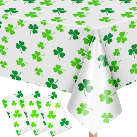 Tegeme 3 Pieces St Patrick's Day Shamrock Table Cloth 54 x 108 Inches, Waterproof Rectangle Washable Decorative Tablecloth Spring Shamrock Table Cover for Spring and Outdoor Kitchen Dining