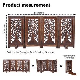 Woodify Decorative Freestanding Dog Gate – 56"x28" Folding 4 - Panel (Each Panel - 14") Wooden Pet Gate, Sadie Design, Natural Burnt Finish, Indoor Dog Fence for Doorways, Hallways, Stairs Home Use