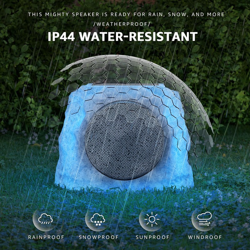 MIKK Outdoor Rock Speakers Waterproof Patio with Lights Color,Multi-Sync Up