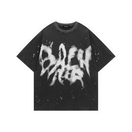 Vamtac Mens Oversized Graphic Tees Y2k Vintage Washed Graffiti Tie Dye Short Sleeve Shirts Streetwear Tops Unisex Black M