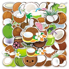 Coconut Stickers 50Pcs Waterproof Aesthetics Fruits Stickers for Water Bottle Laptop Scrapbook Luggage Computer Guitar Phone Skateboard,Vinyl Cute Stickers for Kids Teens
