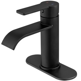 VOTON Black Bathroom Faucets, Single Handle Bathroom Sink Faucet Modern Waterfall Bathroom Faucet 1 or 3 Holes with Deck Plate, Rv Camper Farmhouse Bathroom Utility Remodel Mixer Tap Washbasin Faucet