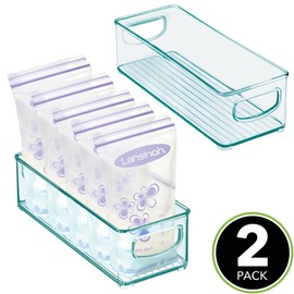 mDesign Set of 2 Plastic Baby Food Boxes - Storage Containers with Handles - Practical Sorting Box for Breastmilk Bags Made of BPA-Free Plastic - Light Blue