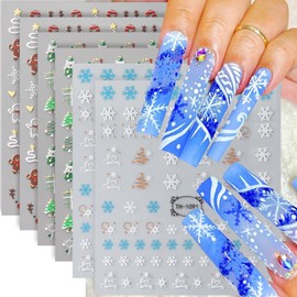 6 Sheets Christmas Nail Art Stickers Cute Nail Decals Snowflake Cute Xmas Nail Design Stickers Self-Adhesive Christmas Nail Sticker for Women and Girls Winter Holiday Acrylic DIY Nails