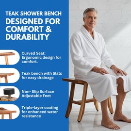 EcoDecors 24 Inch Satori Natural Teak Waterproof Teak Wood Shower Bench Stool Seat Chair for Inside Shower Provides Safety, Storage, and Organization for Bathroom Accessories