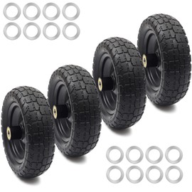 AR-PRO (4-Pack) Replacement Wheels 10 inch Flat Free Tire - Solid Flat-Free Tire and Wheel - 3" Wide Tires with 5/8 Axle Borehole and 2.1" Hub - Compatible with Garden, Yard and Farm Cart