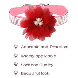 BIPY 16PCS Dog Collar Flowers and Bows Fake Pearls Rhinestone Collar Charms Slides for Dogs Cats Puppy Small Medium Dog Spring Summer Wedding Birthday Party Grooming Accessories (Red)
