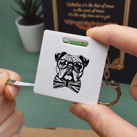 Azeeda 'Bulldog With Bow Tie' Keyring Tape Measure/Spirit Level Tool (KM00038450)