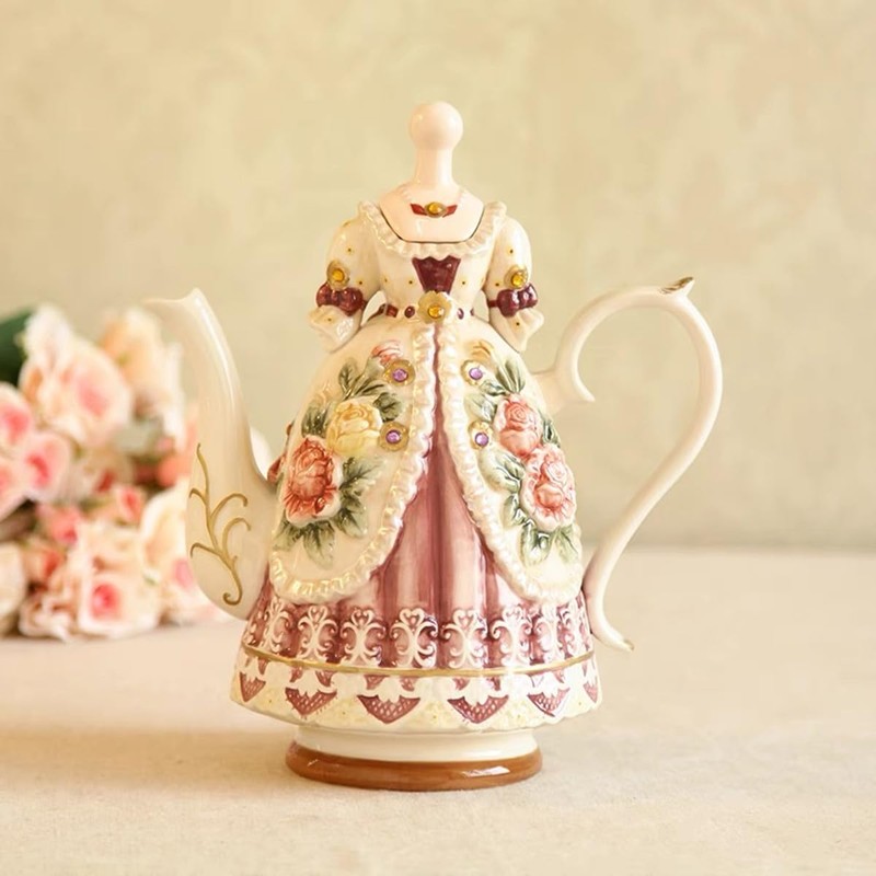 FORLONG Large Ceramic Teapot and Coffee Pot with Lid, 3D