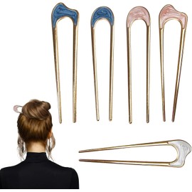 5 Pieces U-Shaped Hair Pins Metal Vintage Hair Sticks French Hair Pin Hairstyle Chignon, French Hair Pin Stick for Long Hair Elegant Chignon Pins Hair Styling Accessory for Women Girls