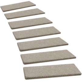 PURE ERA Carpet Stair Treads Ultra Plush 8" X 30" Soft Indoor Stair Protectors Pet-Friendly Non-Slip Skid Resistant Tape Free Washable Reusable(7 Pieces, Cream Gray)