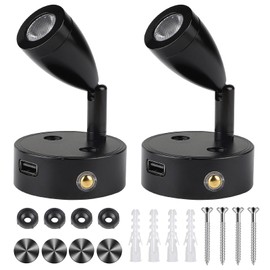 CPROSP 2-Piece 3 W 12 V LED Camper Lamp Dimmable with USB 3-6000 K, 12 V LED Spot Reading Lamp Camper Interior LED Light Adjustable Switch 180 lm 59 x 97 mm Black