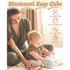 6 in 1 Busy Cube Montessori Toys for 1 Year Old Boy, Baby Sensory Toys for Ages 1-3, Toddler Learning Activities Travel Toy Birthday Gift for 1 2 3 Year Old Boy Girl