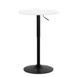 MoNiBloom Pub Round Table White Wood Texture Top with Metal Base and with Adjustable Height, 23.5" Diameter Modern Cocktail Bistro Table for Dining Bistro Cafe Home Bar (White)