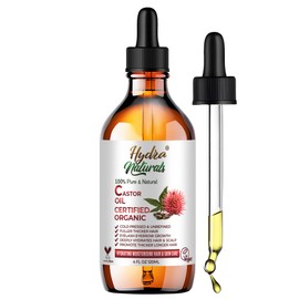 Hydra Naturals 100% Organic Castor Oil, Pure Cold Pressed Castor Oil for Eyebrows,Eyelashes,Hair Growth,Nails,and Nourishes Skin 120ml