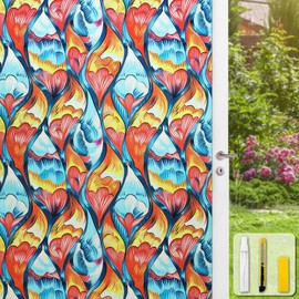 Window Privacy Film Static Cling Sticker Frosted Window Film Glass Decals with Glittering Effect, Removable Nature Pattern Tint for Home Bathroom Door Car Windows(Tulip Design)