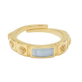 float Women's Gold Ring Vintage Shell Blue 18 Carat Gold-Plated and Adjustable Size from 50 - 56 mm, Brass Gold Plated Brass