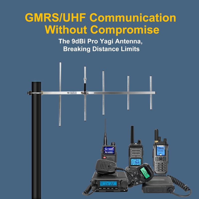 GMRS/UHF Base Station Antenna - 400-470MHz 5-Element Yagi with 9dBi