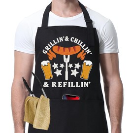 Miracu Beer Lover Chef Apron, Grilling Gifts for Men - Funny BBQ Grill Aprons for Men w/3 Pockets - Thanksgiving, Christmas, Birthday Gifts for Grill Dad Boyfriend Husband Brother Male Friends Him