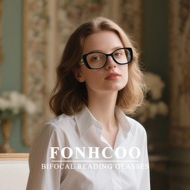 FONHCOO Bifocal Reading Glasses for Women, Blue Light Clear Top Computer Readers Anti UV/Eyestrain Eyewear with Spring Hinge(Black 1.5)