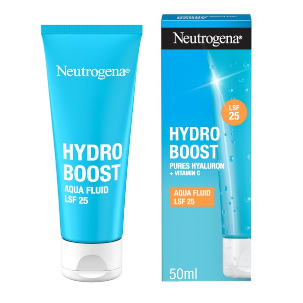 Neutrogena Hydro Boost Aqua Fluid Sun Protection Factor 25 (50 ml), Lightweight Face Cream with Hyaluronic Acid & Vitamin C for Intensive Moisture, Non-Greasy Day Cream with SPF