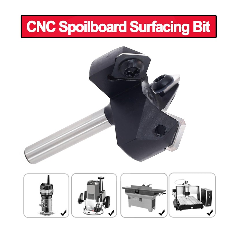 CNC Spoilboard Surfacing Router Bit 1/4 Shank, 3-Wings, 1-1/2” Cut