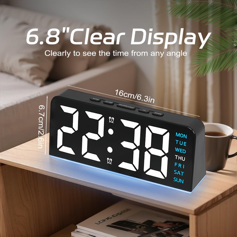 Necomi 【Upgrade】 6.8'' Digital Alarm Clock, LED Alarm Clock with