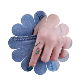 Yheakne Punk Snake Ring Emerald Crystal Rings Vintage Snake Emerald Rings Gothic Open Cuff Rings Jewellery for Women and Girls (Silver)