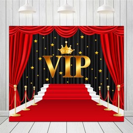 ZJRBJB 10x8ft VIP Red Carpet Curtain Photography Backdrop Red Stage with Stairs Background Film Movie Banner Paparazzi Props for Celebrity Prom Film Premiere Award Ceremony
