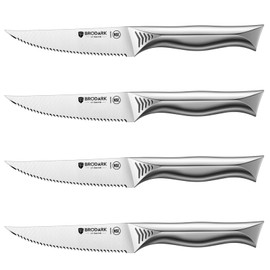 BRODARK Steak Knives Set of 4, 4.5 Inch Serrated Steak Knives, High Carbon Stainless Steel Kitchen Steak Knife Set, Never Need Sharpening, NSF Certified, Shark Series