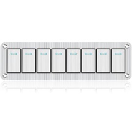 xhtechnology Xhtechnology 8 Gang Aluminum Rocker Switch Panel - 12V/24V Switch Panel 3 Pin ON/Off Pre-Wired Waterproof Toggle Switch Panel for Marine Boat Automotive Car RV