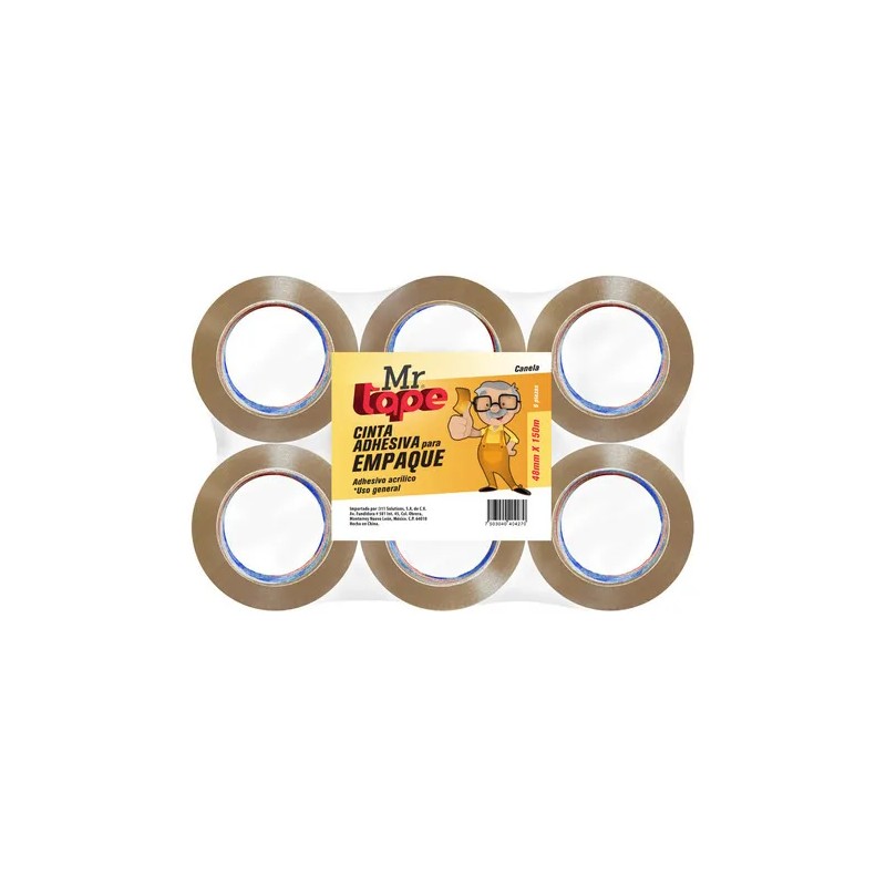 Cinta Adhesiva Acrílica Mr Tape Canela Polipropileno 48mmx150m Pack 6