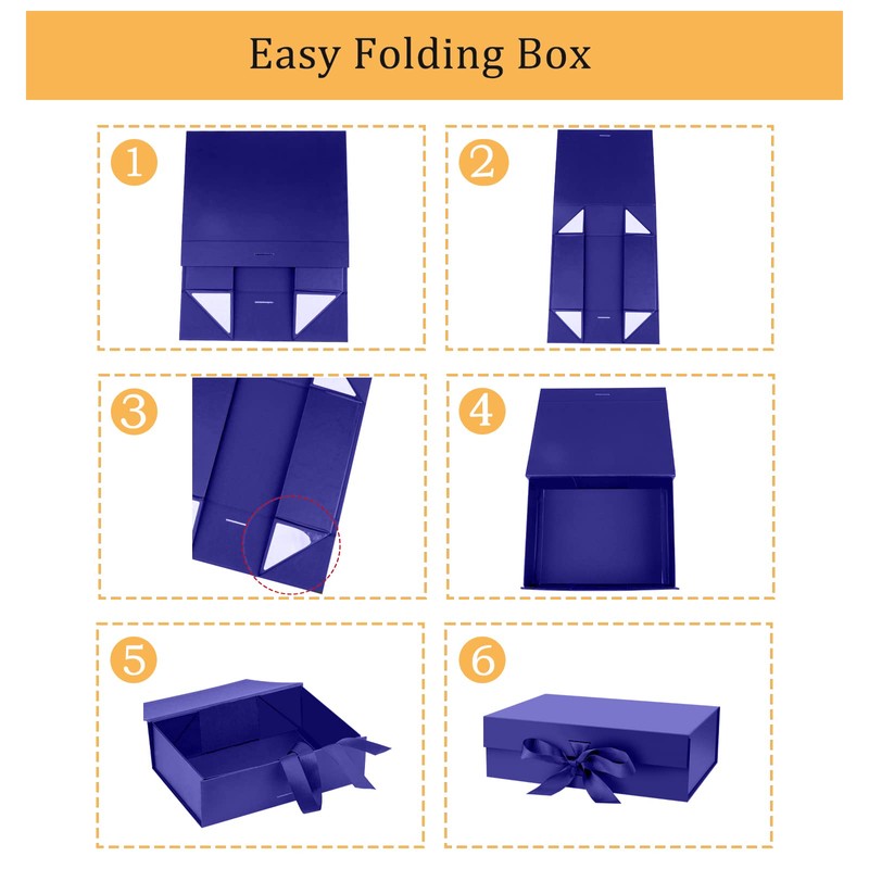 DaiUni 10.5"X7.5"X3.1" Blue Magnetic Gift Box with Lid and Ribbon