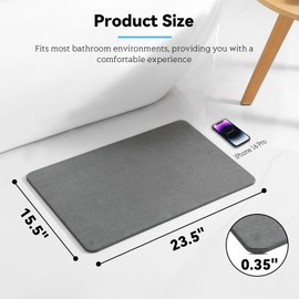 Realion Stone Bath Mat, Dries Quickly, Non-Slip Diatomaceous Earth Bath Mats for Bathroom, Super Absorbent Stone Shower Mat, Easy to Clean, 23.5" x 15.5" Dark Gray