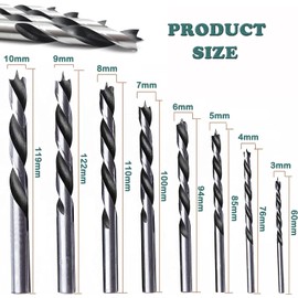 KEWAYO 8 Pcs Brad Point Drill Bits, 3-10mm Spur Point Spiral Twist Wood Metric Drill Bits with Durable Case Wood Working Tool for Hardwood or Softwood (Silver)