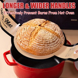 2 Stück Silikon Backmatte für Dutch Oven,Wiederverwendbare Silikon Backmatte Brot mit Langen Griffen für Brottopf,Brotmatte für Backofen,Brottopf,Teig