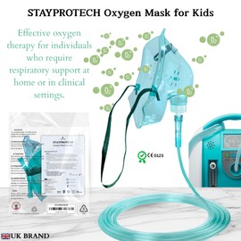 STAYPROTECH STAYPROTECH Oxygen mask with 2.1m Long tubing, Boosts Oxygen & enhances Oxygen Therapy, Comfortable Fit, Adjustable Strap & Soft PVC Material. Oxygen mask for Home use, (Kids Size)